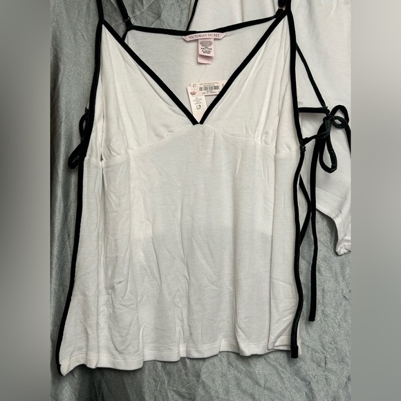 Victoria's Secret NWTs White w/ Black Trim Cami Set Size XL Adjustable Bow ties - Picture 5 of 10
